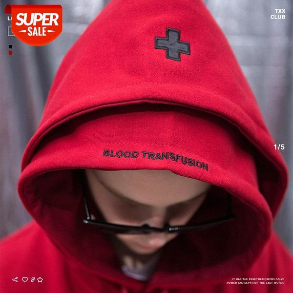 

txx18 men's double hooded cross embroidery sweatshirt #fk4r, Black