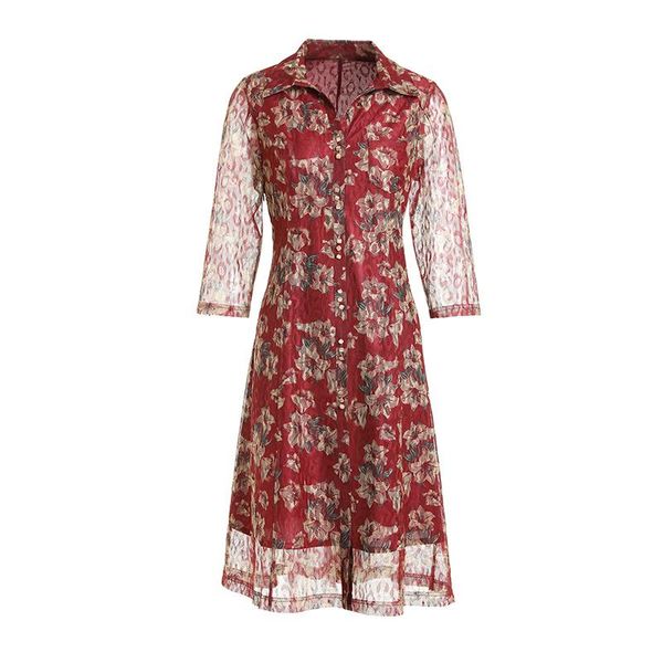 

casual dresses gowani flower printed v-neck a-line mesh dress, Black;gray