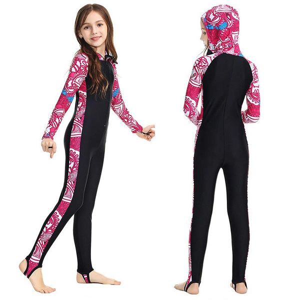 

kids swimsuit girl boys long sleeve front zip uv sun protection full body hood rash guard for swimming scuba diving snorkeling one-piece sui