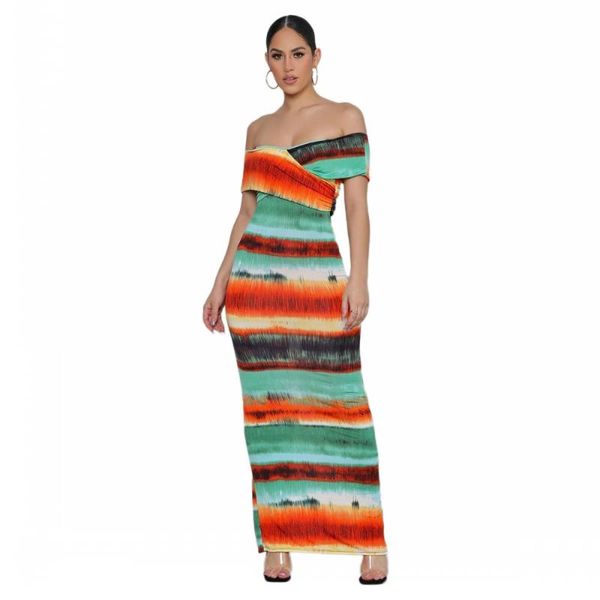 

casual dresses s-xl ladies one-shoulder dress african style colored print bohemian leakback loose longdress 2021 summer dashiki, Black;gray