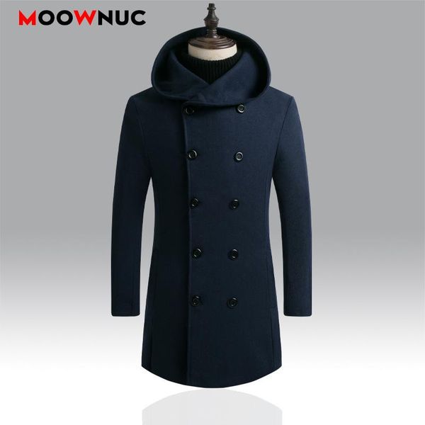 

men's wool & blends woollen coats thick winter autumn windbreaker solid male overcoat fashion business smart casual british style long, Black