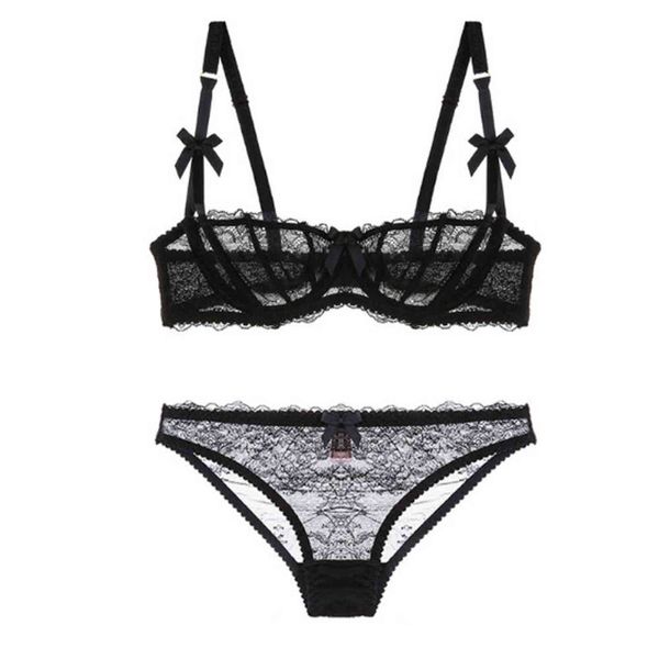 NXY sexy Set Damen-Unterwäsche-BH-Set, nicht gepolstert, perspektivischer Büstenhalter, Schleife, sexy Dessous, Höschen, Schlüpfer 1127