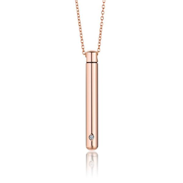 

chains 2021 fashion stainless steel metal zircon cylindrical urn simple style pendant openable necklace suitable for women's jewelry, Silver