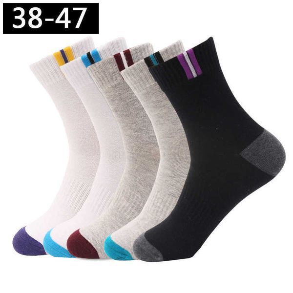 

5pairs/lot men's socks cotton large size 44 45 47 business long socks breathable deont big size fashion 210727, Black