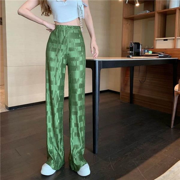 

women's pants & capris vintage mercerized mopping trousers summer 2021 casual high waist pleated wide leg loose sports trend, Black;white