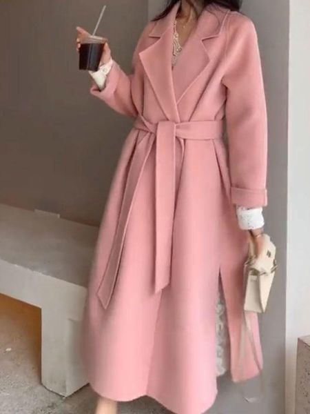 

women's wool & blends double sided cashmere coat long pink double-sided tweed high-end 21 autumn all, Black