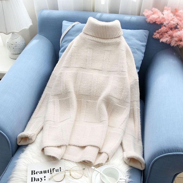 

women's sweaters women solid color turtleneck pullovers sweater autumn loose casual wild thicken warm winter lady elegant knitted m341, White;black