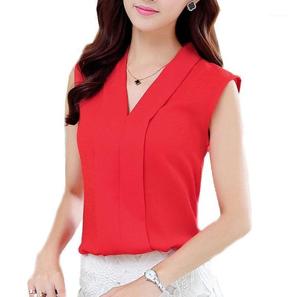 

fashion women's colourful v neck summer chiffon blouses shirt cute sleeveless shirts casual blusas femininas, White