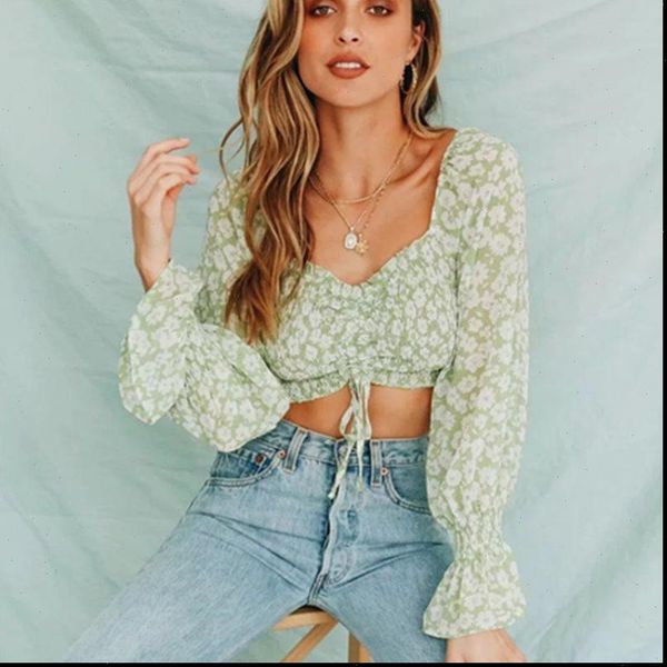 

vintage long sleeve floral womens shirt print square collar office, White