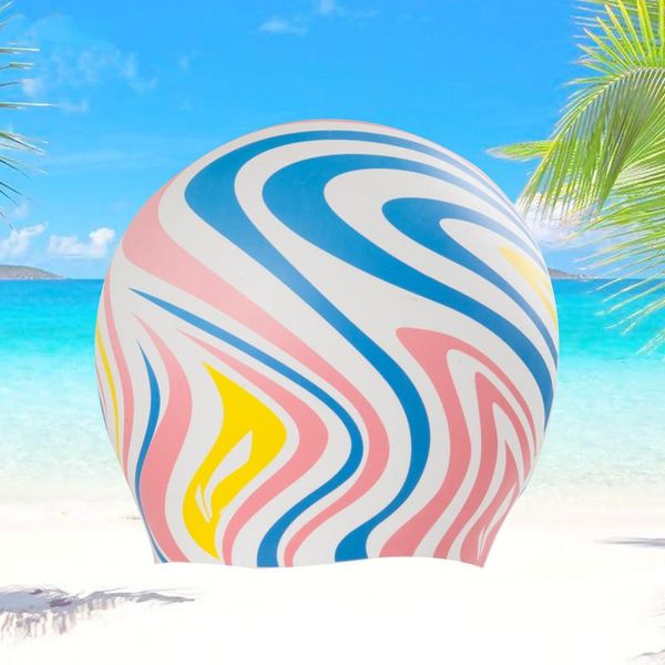 

adults swimming caps 2021 sports print summer swim women men waterproof silicone printing surf water bathing hat