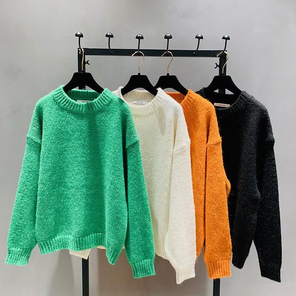 

women's sweaters 2021 round neck pullover sweater autumn winter fashion loose korean thickening all-match retro knitting female a315, White;black