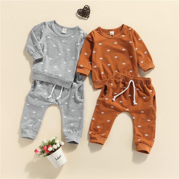 

clothing sets spring autumn baby boys girls clothes 2pcs sun print long sleeve pullover sweatshirts +elastic pants tracksuits, White