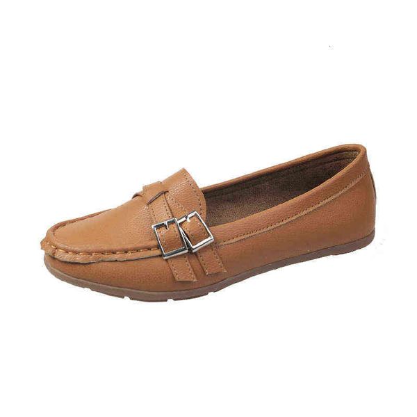 

2022 spring and autumn single shoes women's korean fashion belt buckle low heel mother's doudou, Black