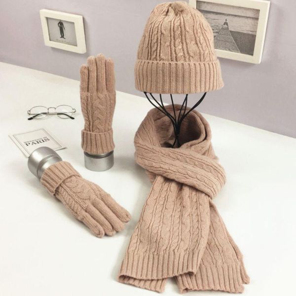 

hats, scarves & gloves sets 3pcs/set women twist braided cable knit solid color warm scarf beanie hat, Blue;gray