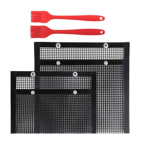

tools & accessories 4pcs non-stick barbecue mesh mat bag set reusable baking net pad grid shape kitchen outdoor cooking grill bags