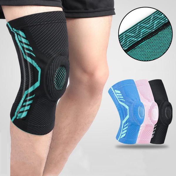 

1pcs silicone springs patella protector knee brace support basketball running fitness sleeve safety sports kneepads elbow & pads, Black;gray