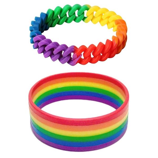

tennis fashion silicone rainbow pride bracelet mutilayered rubber gay lesbian wristband jewelry, Golden;silver