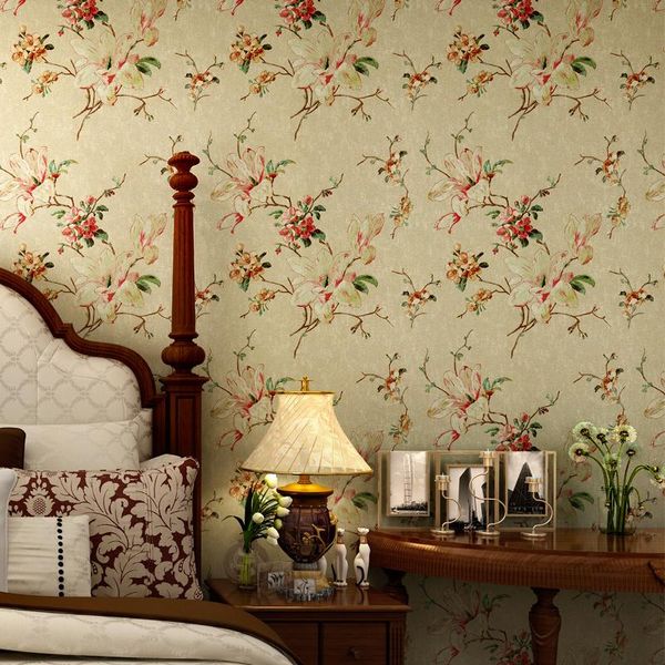 

wallpapers big floral print wall cloth seamless high-end bedroom girl's room tv background entry lux style warm