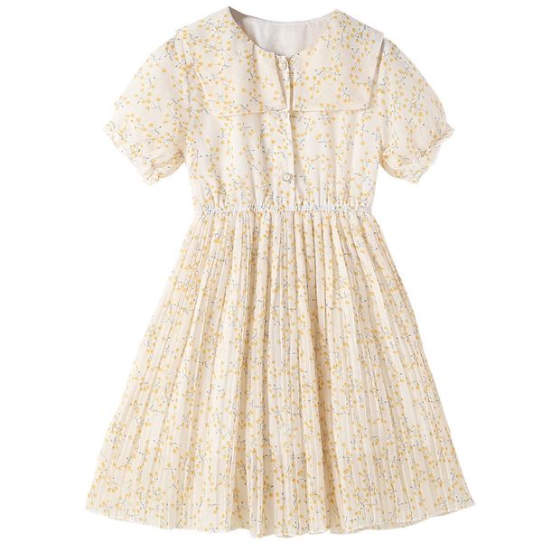 

new 2021 summer korean-style kids and teenager girls floral chiffon dress cute princess dresses baby girls casual clothing, Red;yellow