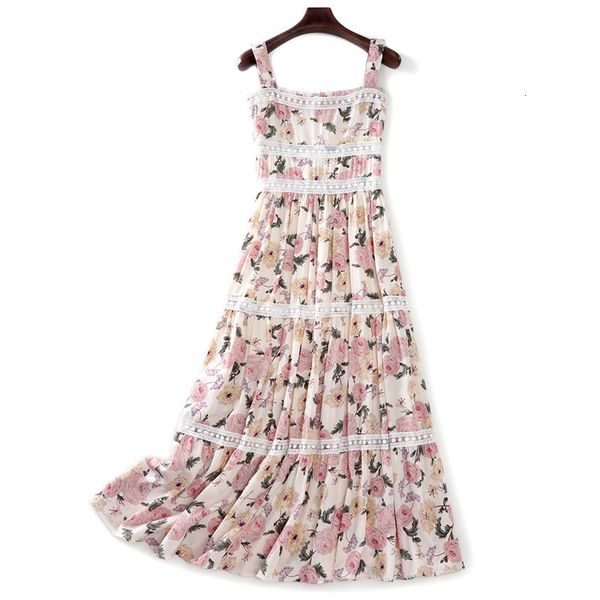 

casual dresses women sleeveless summer floral print slash neck lace-up spaghetti strap chiffon ladies cotton lace trims long wsl1, Black;gray