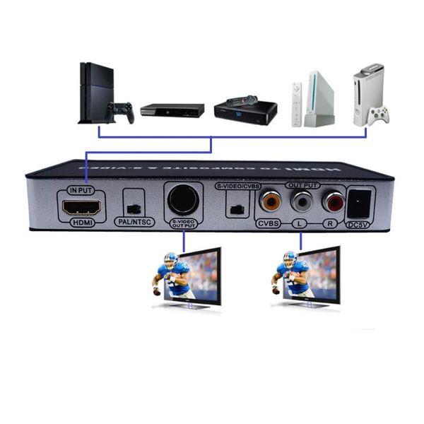 

audio cables & connectors -compatible hub to av s-video cvbs pal/ntsc converter svideo+s video switcher adapter 1080p box for tv pc