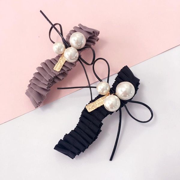 

korean simple girl hair pins wave fold imitation pearls clip women fashion headwear ponytail holder accessories1