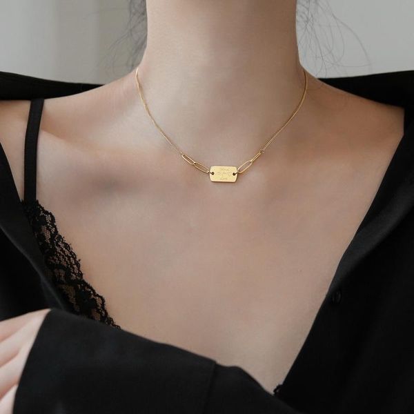 

not fade vintage gold color paintings square pendant necklace woman jewelry fashion titanium stainless steel accessory necklaces, Silver