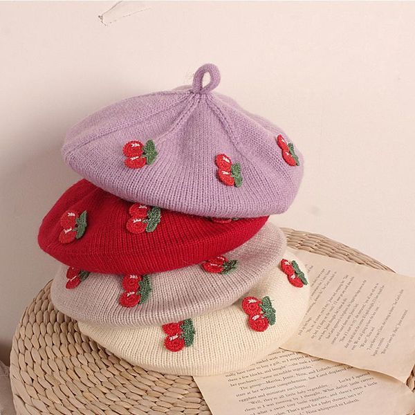 Berretti Cappelli Cherry Winter Kids For Girls Beanie Princess Knit Baby Hat Toddler Girl Cap Bambini 2-5Y