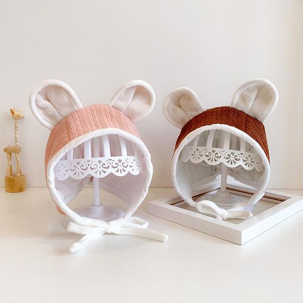 

caps & hats autumn winter cute baby hat warm solid color ear born toddler beanie lacing adjustable protection girl boy bonnet, Yellow