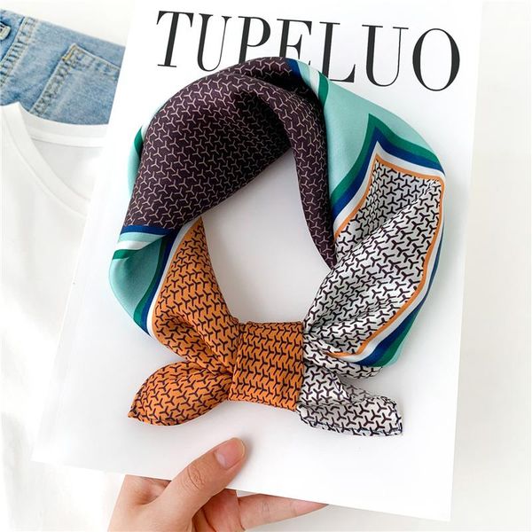 

scarves 2021 natural silk scarf small neck tie hair band lady foulard female bandana neckerchief design, Blue;gray