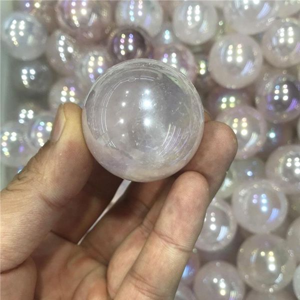 

decorative objects & figurines 1pc aura white quartz angel color sphere crystal ball healing stone reiki polished home room decor gift fengs