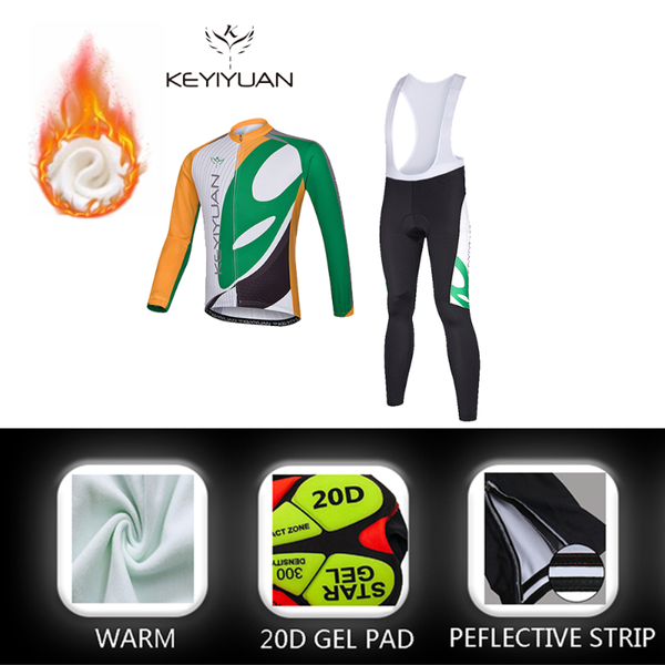 

racing sets keyiyuan warm 2022 winter thermal fleece cycling clothes men jersey suit outdoor riding mtb bike clothing bib pants set, Black;blue