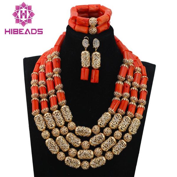 

earrings & necklace african wedding coral jewelry set gold accessories add beads bridal sets 4 layers abl916, Silver