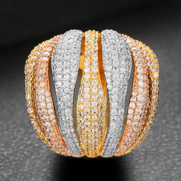 

wedding rings godki dubai luxury shiny delicate wide lines ring for women full cubic zircon fashion finger jewelry bridal, Slivery;golden