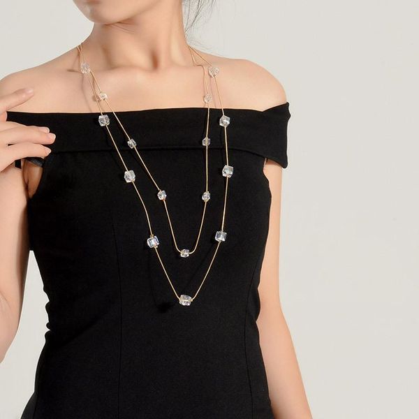 

chains autumn and winter sweater chain women's korean fashion crystal necklace, Silver