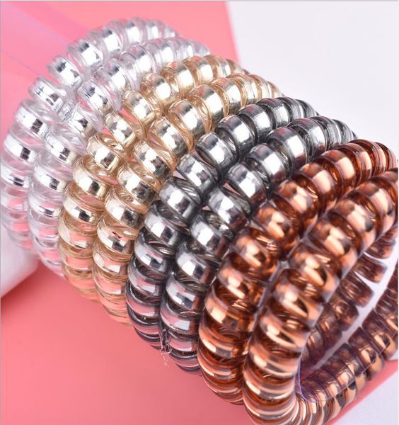 

hair rubber bands candy color fashion new telephone line hair ring bracelet, Pink