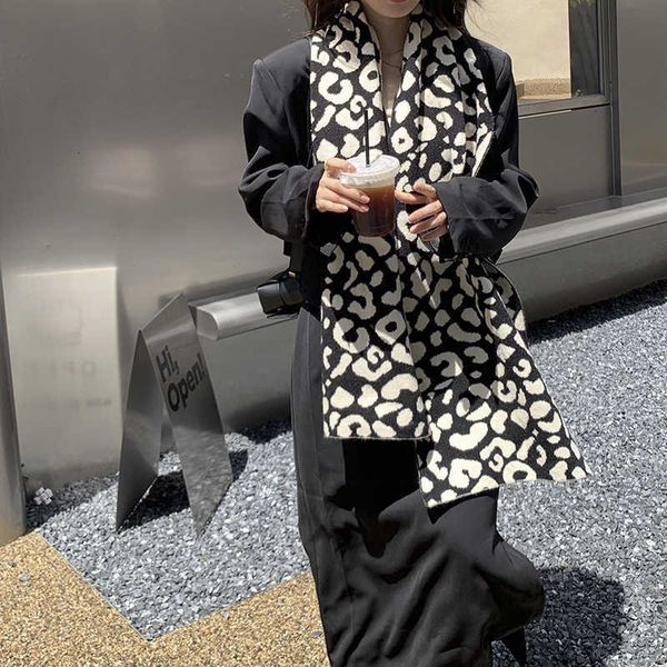 

scarf women's 2021 autumn and winter korean imitation cashmere leopard print ins trendy outside with fashion thickened warm bib, Blue;gray