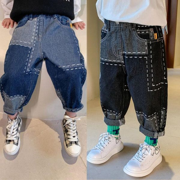 

jeans keelorn kids patchwork pants 2021 irregular trend denim jean toddler children's casual trousers clothes, Blue