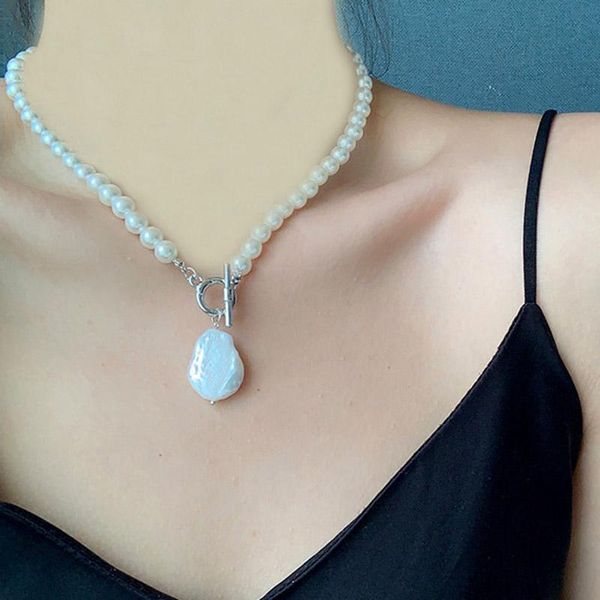 

pendant necklaces retro necklace 2021 temperament clavicles chains for women baroque pearl jewelry accessories collares, Silver