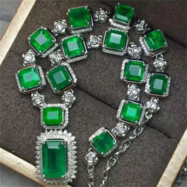 Bohe Vintage Lab Emerald cz Collana 925 Sterling Silver Party Collana a catena da sposa per donna Gioielli da sposa