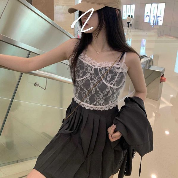 

aunt 's dark grey drs suit 2021 summer slim high waist pleated suspender skirt, Black;gray