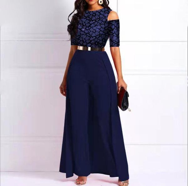 

women's jeans spring / summer 2021 fashion lace stitched dress, Blue