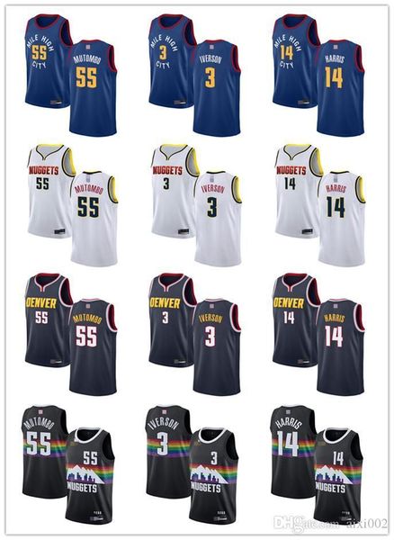 

mensÂ womensÂ youth\rdenver\rnuggets\r3 allen\riverson 55 dikembe\rmutombo 14 gary harris blue white custom basketballÂ jerseys, Black
