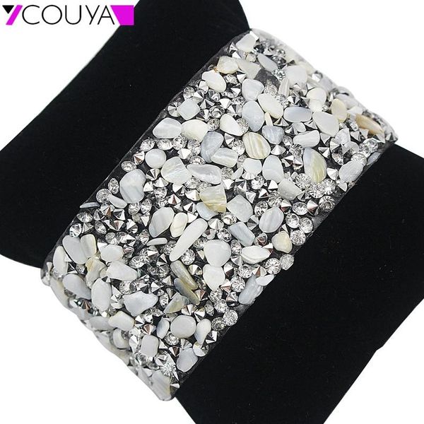

charm bracelets couya fashion gem rhinestone magnetic leather & bangles bohemian wrap jewelry women female gift pulseira b10034-white, Golden;silver