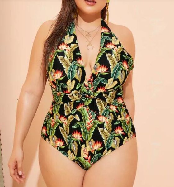 

2021 large women's open back neck printed swimsuit, White;black
