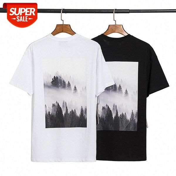 

eentials double-line forest cloud sea snow mountain print short-sleeved t-shirt fog loose men and women couple bottoming shirt #iq8j, White;black