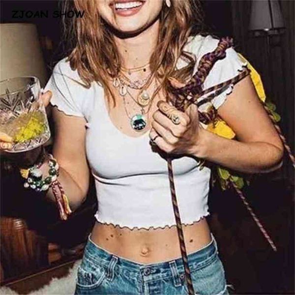 

vintage wood ears v neck short sleeve t-shirt retro woman slim fit t shirt tight tee summer 7 colors 210429, White