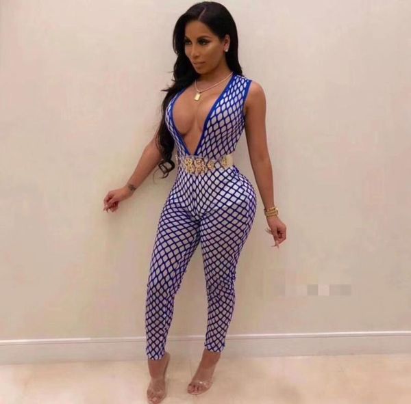 

women's jumpsuits & rompers fashion v neck mesh women summer jumpsuit 2021 designer party, Black;white