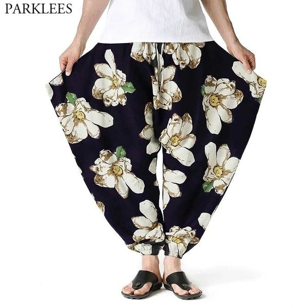 

fashion floral print men women harem baggy genie boho pants loose fit baggy gypsy hippie boho yoga harem cotton pants trousers 210522, Black