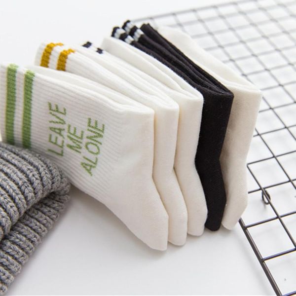 

pair funny socks women 100% cotton cute happy printed letter harajuku spring autumn ladies glitter striped & hosiery, Black;white